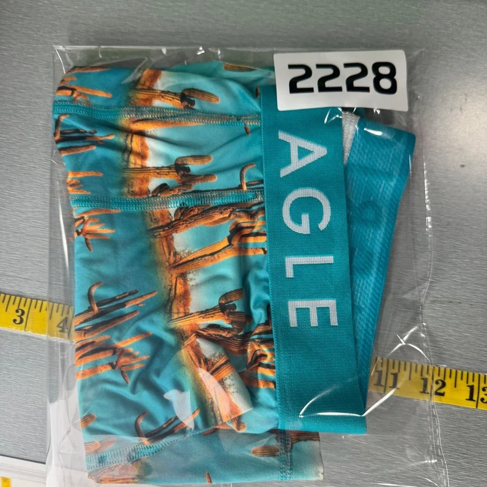 American Eagle Flex Mens Boxer Briefs S Desert Cactus Print Turquoise‎ Blue